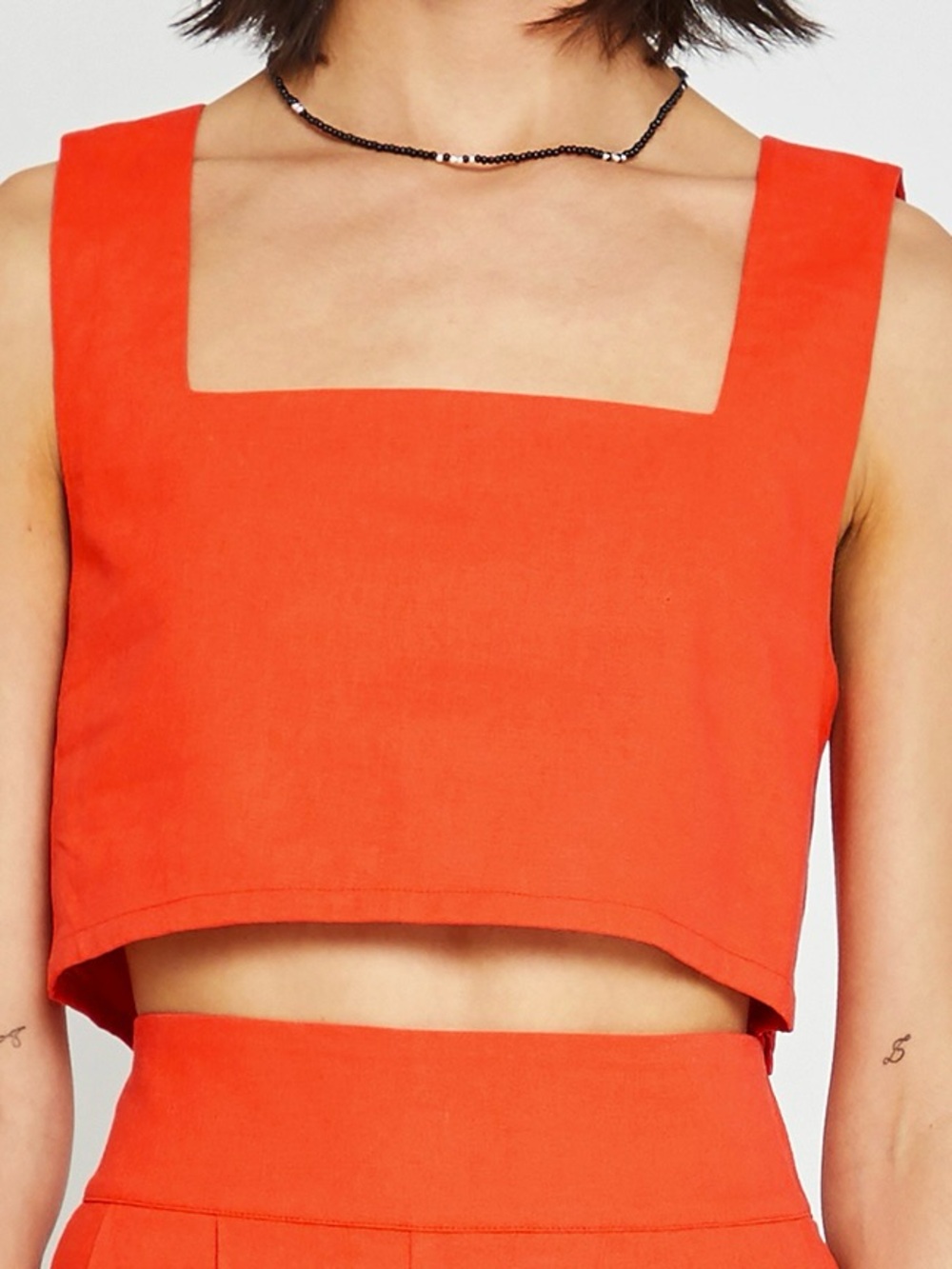 Kourt Few Moda Sabal Set Orange Linen Cropped Top Square Neck XL NWT